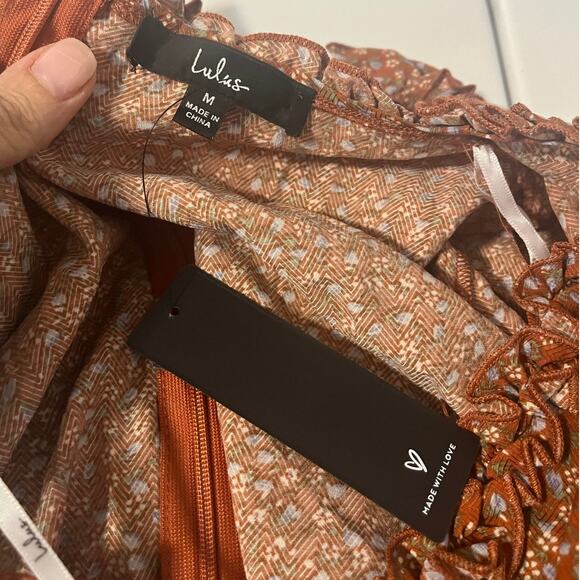 NWT Lulus Admire You Burnt Orange Floral Print Ruffled Long Sleeve Mini Dress M - Picture 6 of 12